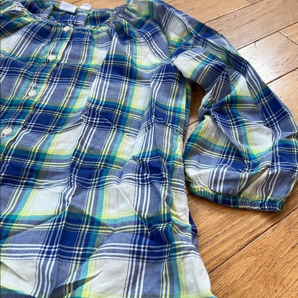 Gap Kids Lightweight Plaid Collarless Button down 3/4 Sleeve 100% Cotton XL - Picture 4 of 9